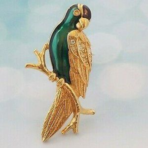 Vintage gold parrot tropical bird brooch